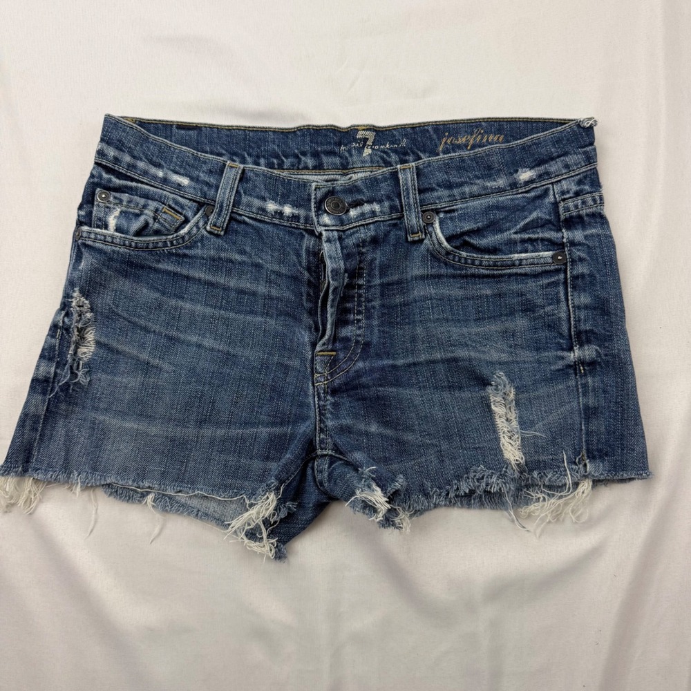7 For All Mankind Josefina Shorts Women 25 Blue Distressed Cut Off Button Fly